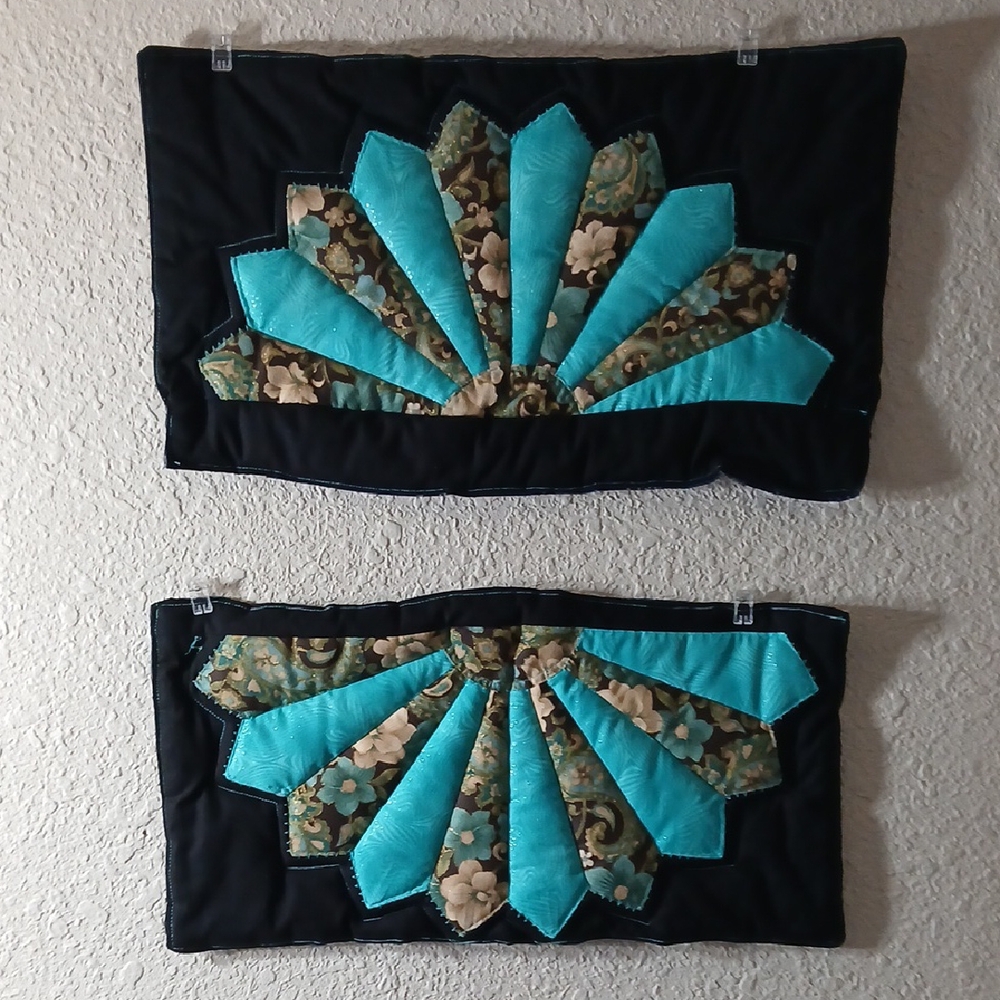 Handcrafted Floral and Teal Quilted Wall Hangings